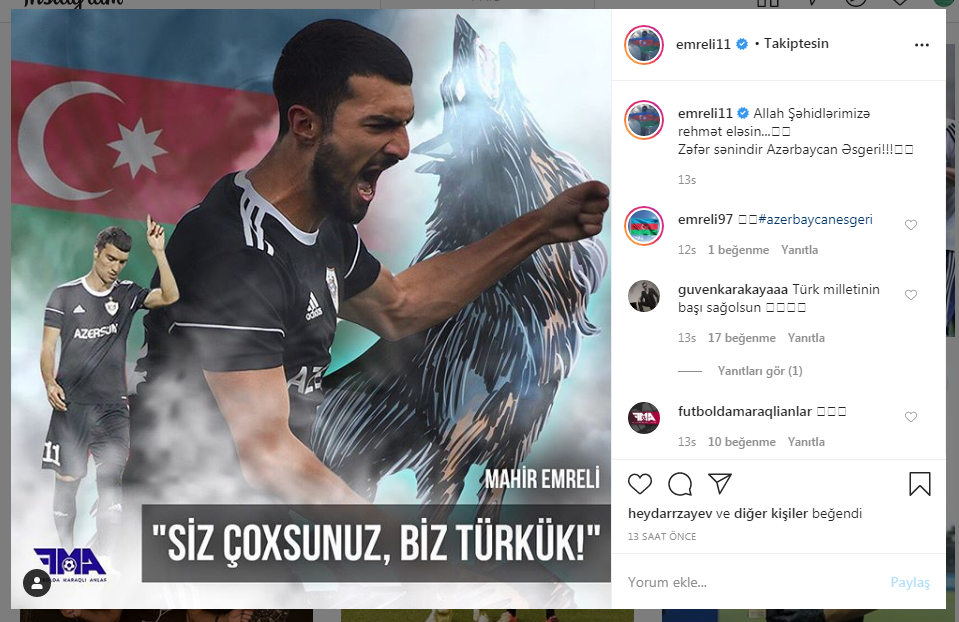 "Qarabağ"ın hücumçusu: "Zəfər sənindir Azərbaycan Əsgəri!"