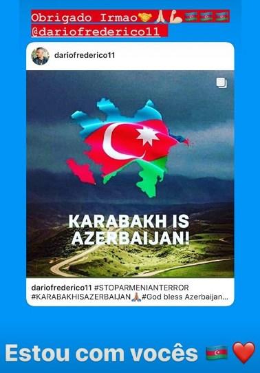 "Erməni terroruna son, Qarabağ Azərbaycandır!" - braziliyalı futbolçu